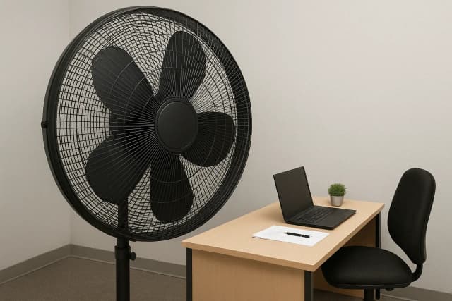 Heavy-duty industrial fan operating at maximum power setting