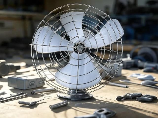 Vintage fan being retrofitted with modern components while keeping its classic look